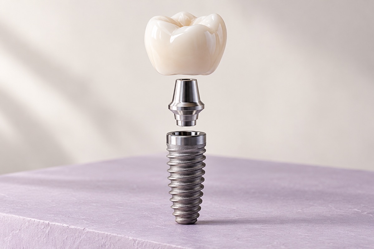 Dental implant and crown components.